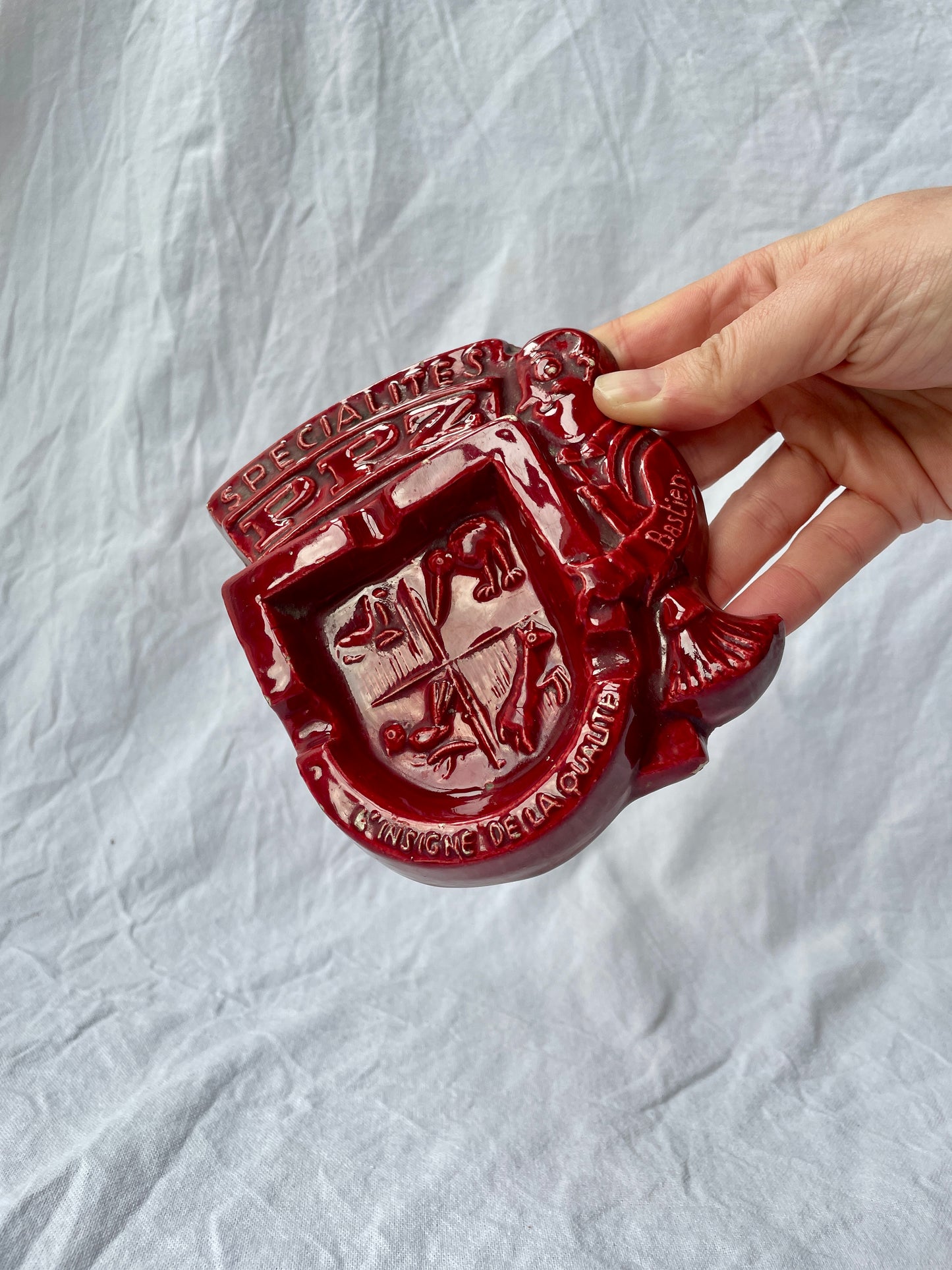 Red Ceramic Vintage French Ashtray