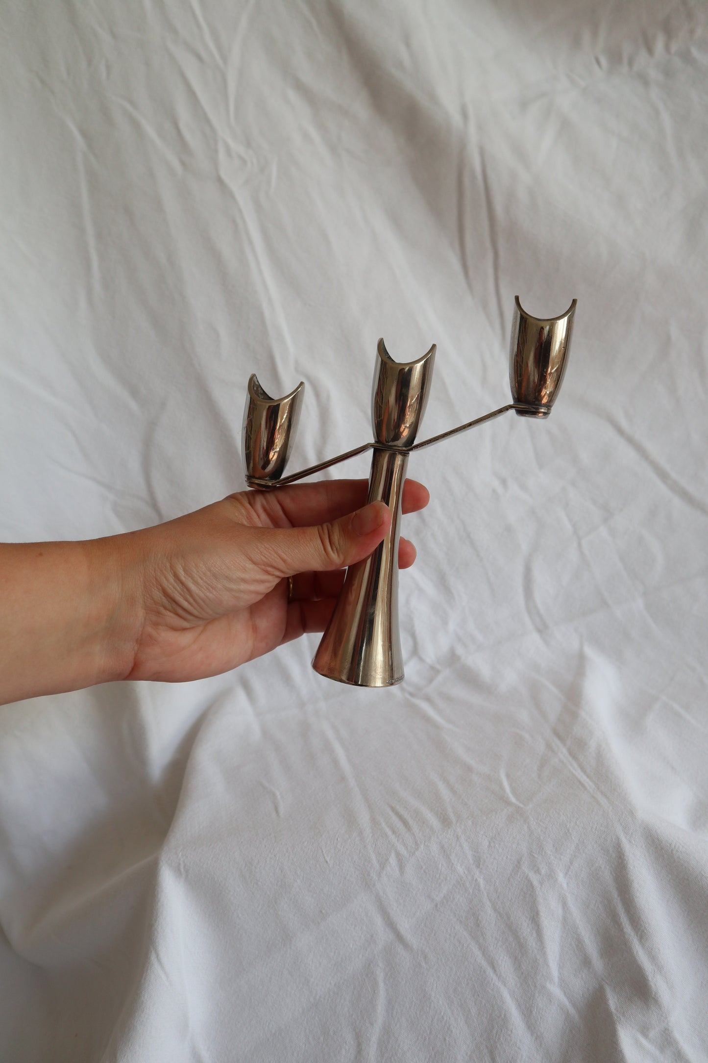Mid-century modern silver candelabra