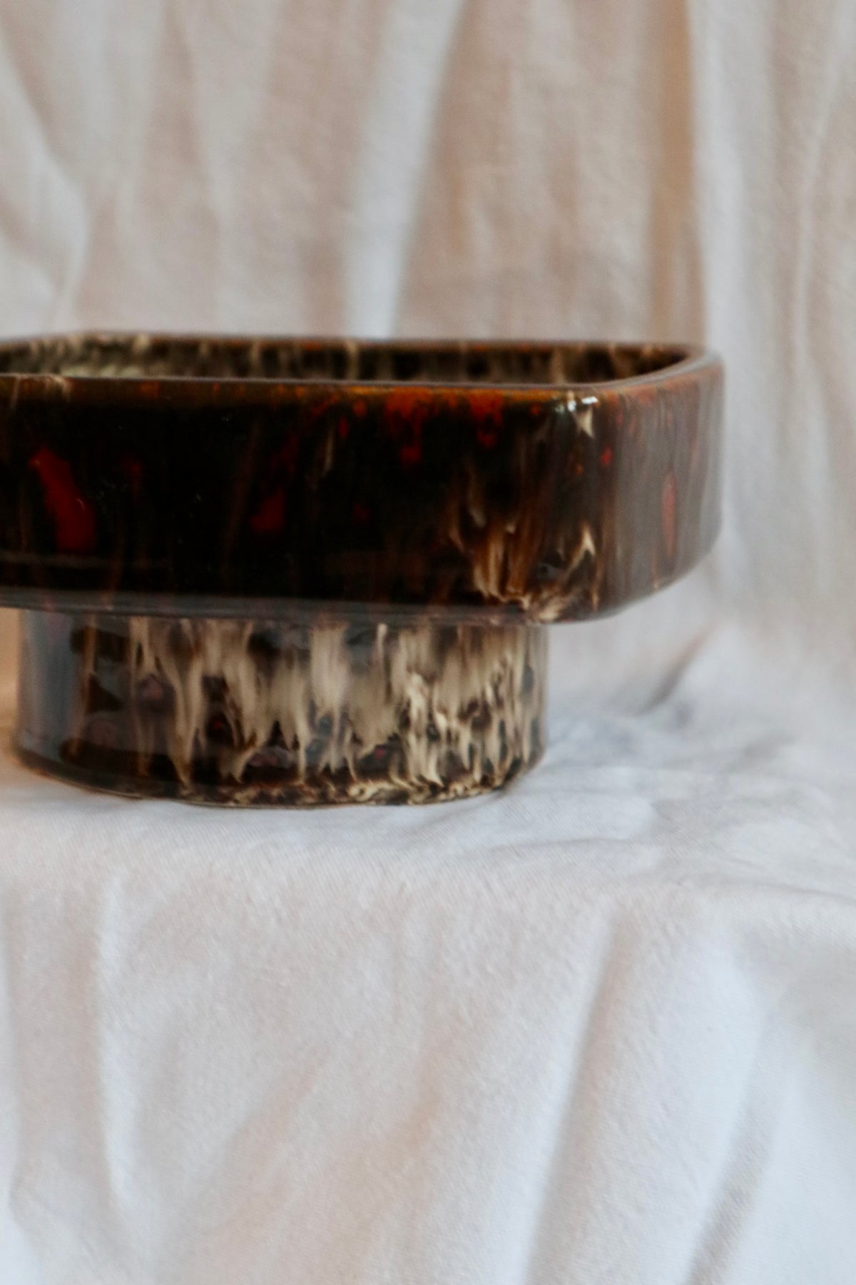 Mid-century studio pottery slipware pedestal dish