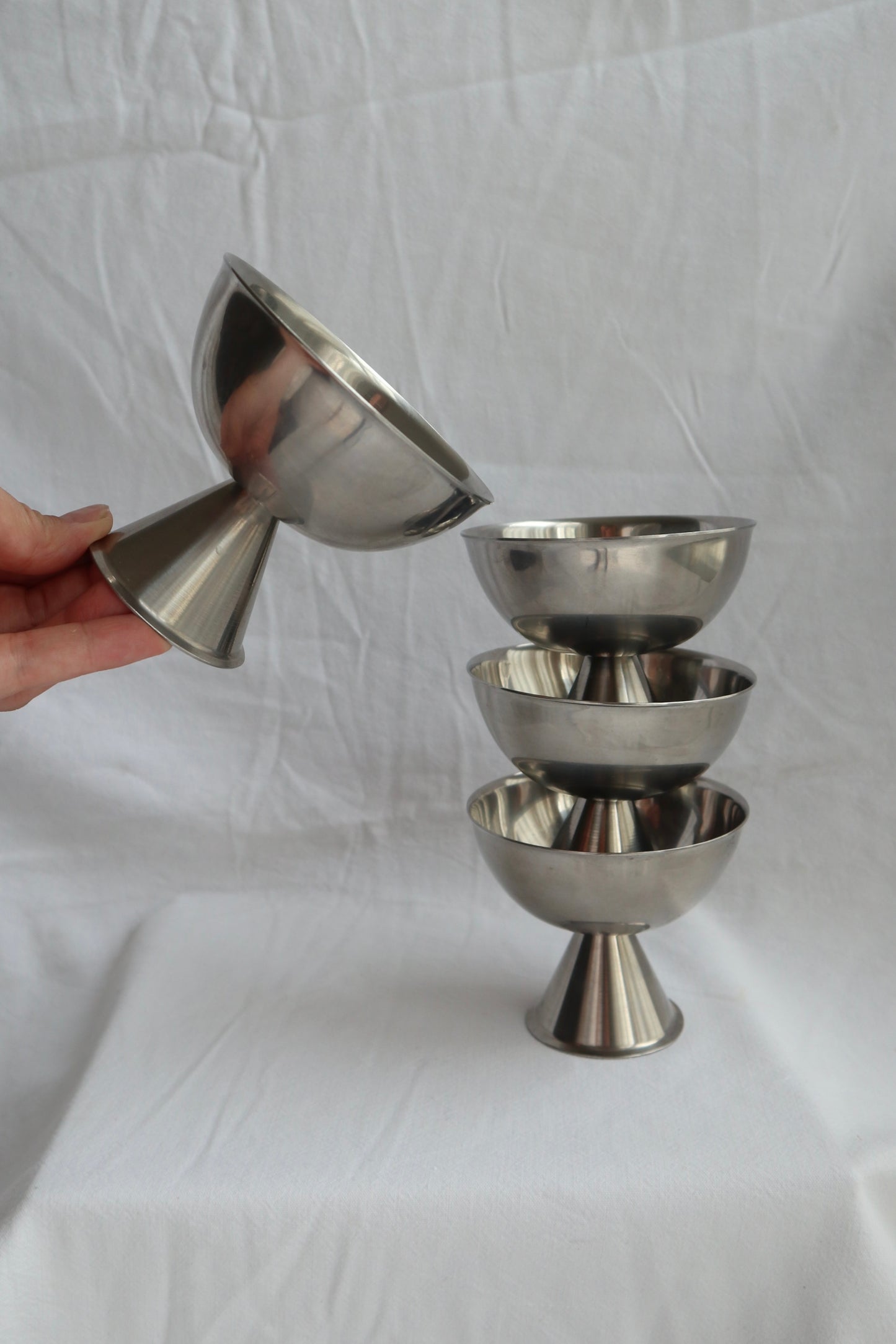 Set of 4 vintage inox mid-century coupes