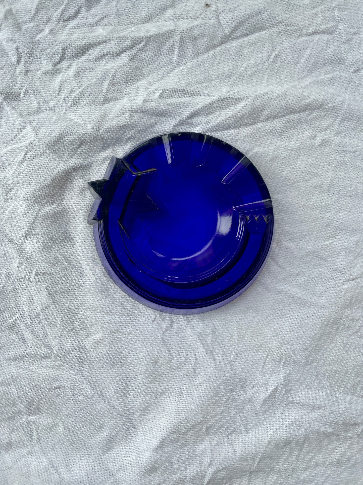 Cobalt Blue Glass Vintage French Ashtray