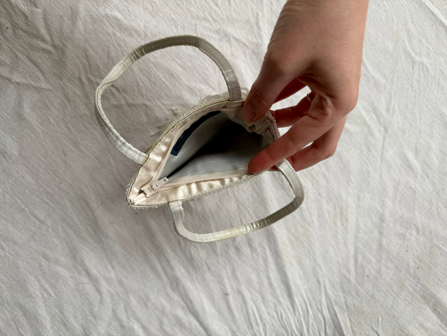 White beaded handbag