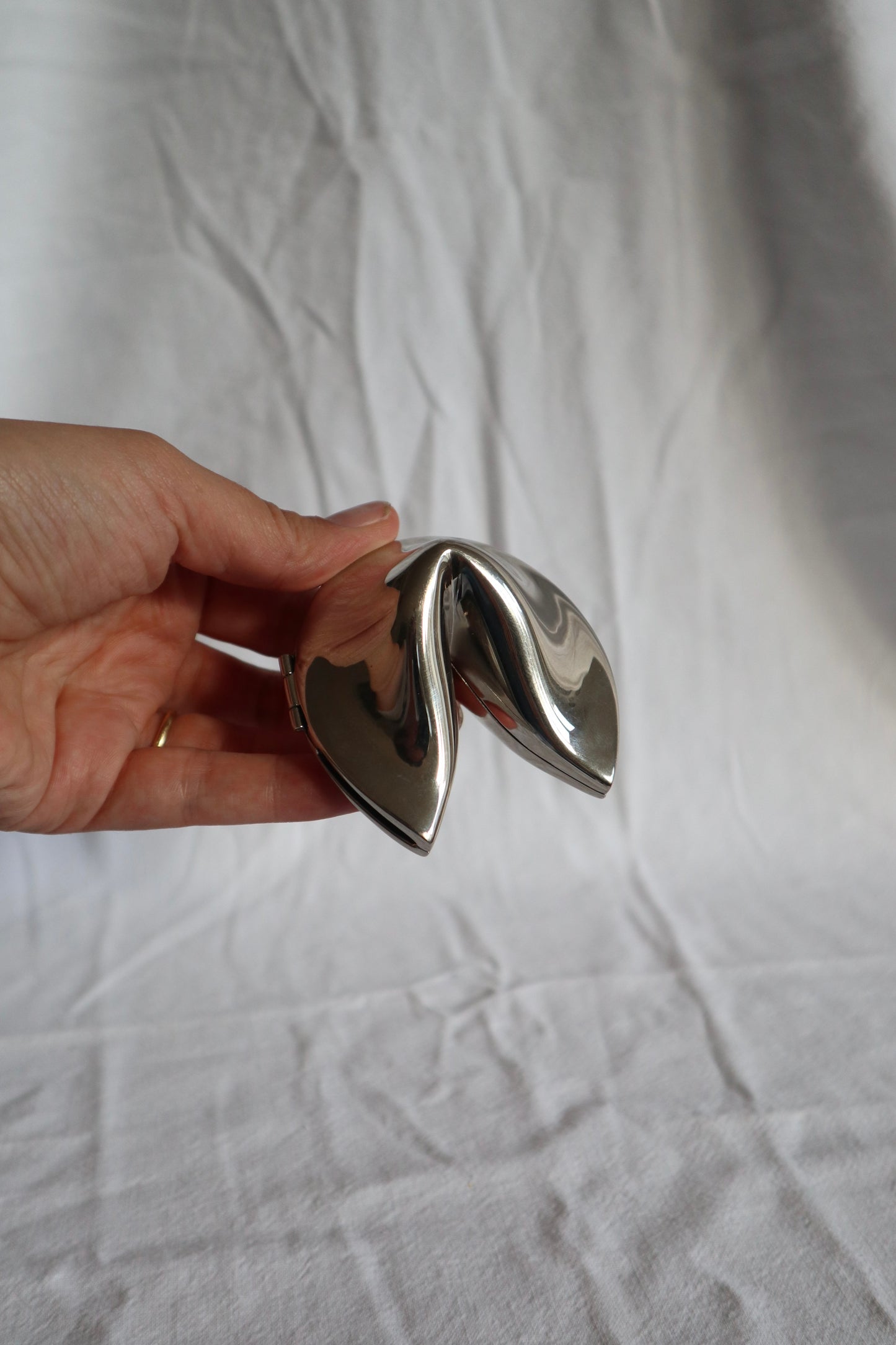 Silver plated vintage fortune cookie jewellery or pillbox