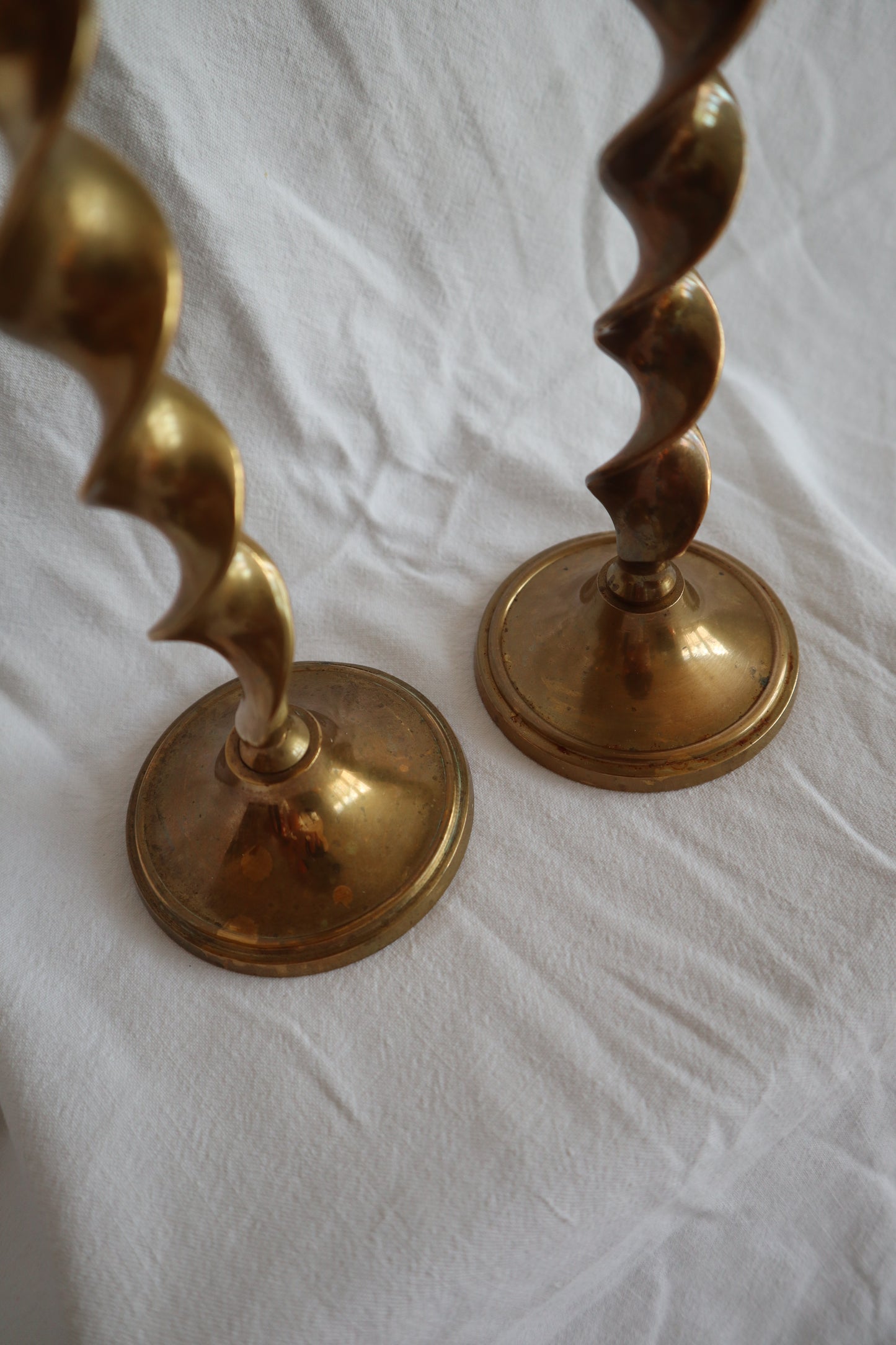 Pair of brass twisted candlestick holders