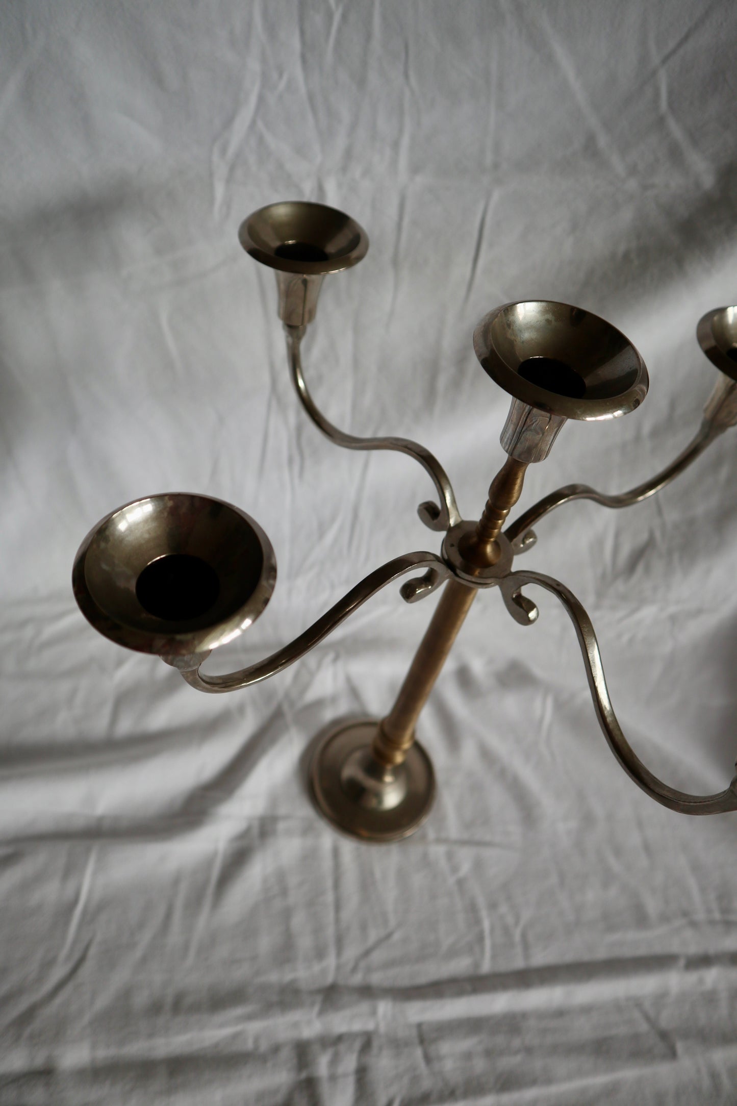 Mixed metal brass and nickel plated five-arm candelabra