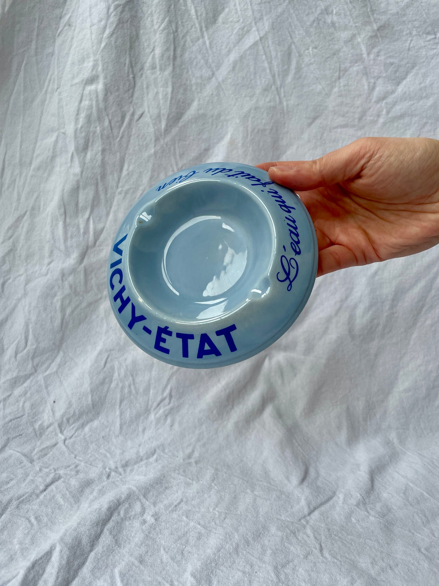 Vichy-Etat Blue Ceramic Vintage French Ashtray