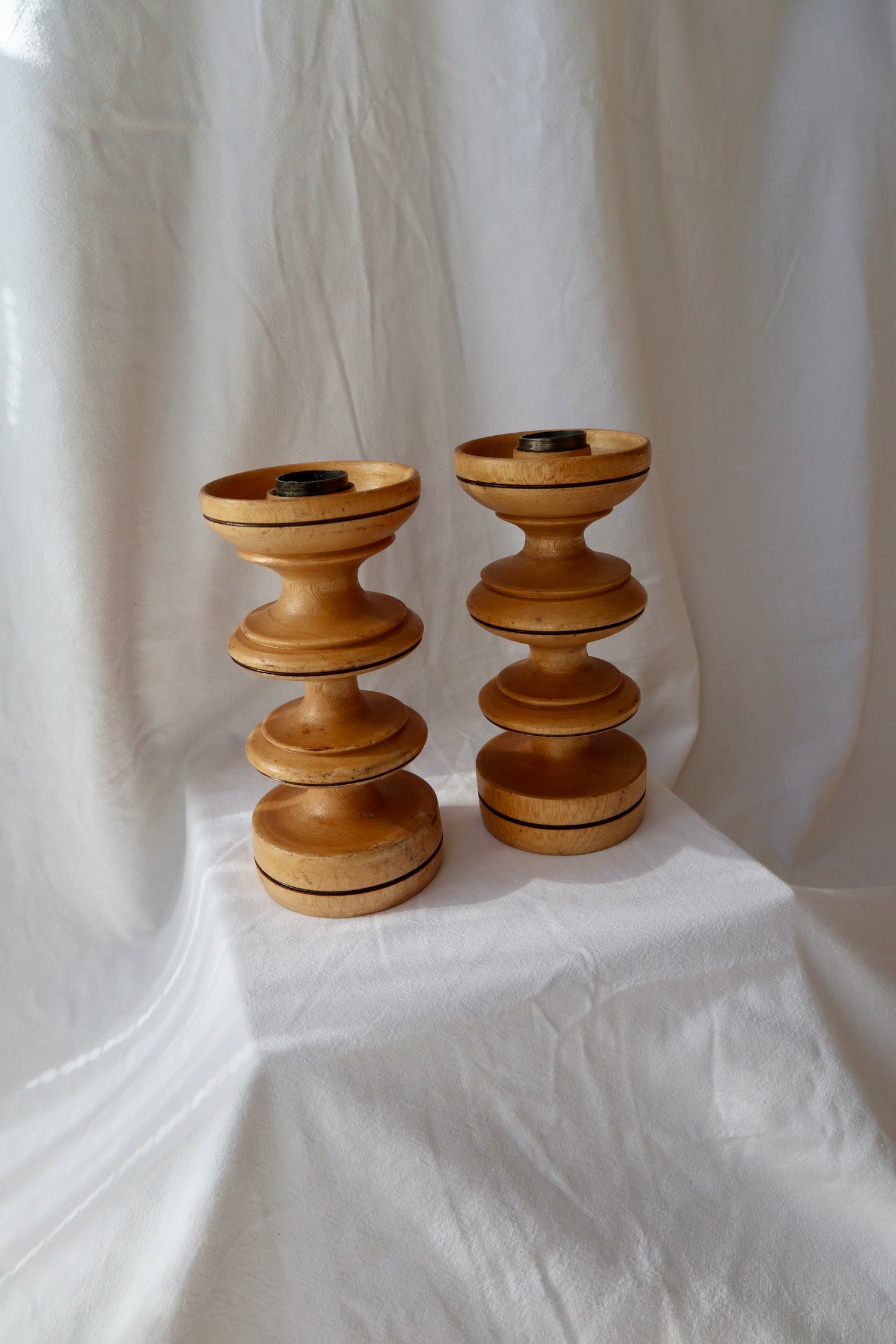 Handmade vintage bobbin spool candlesticks