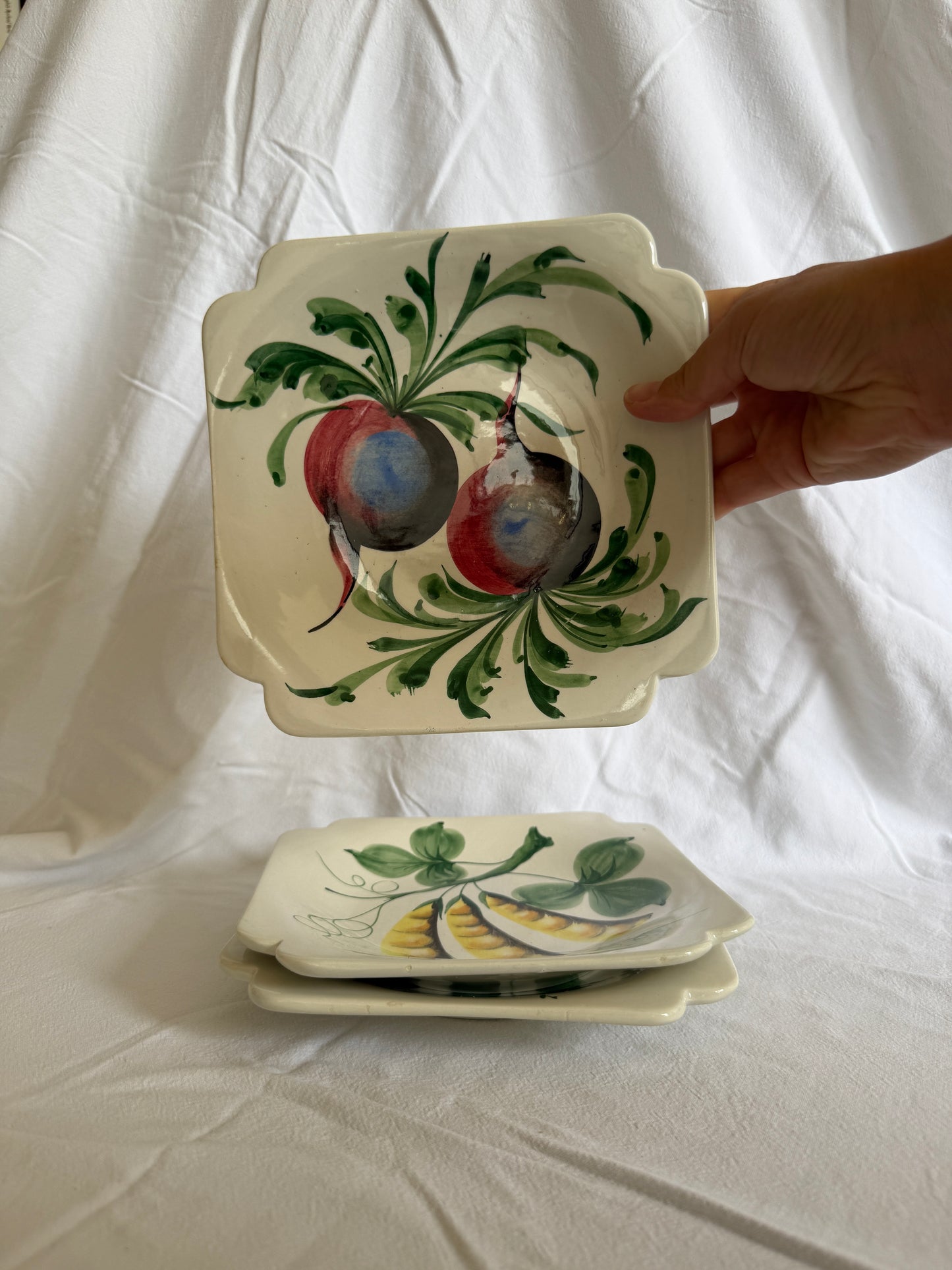 Set of handpainted vintage Italian vegetable plates