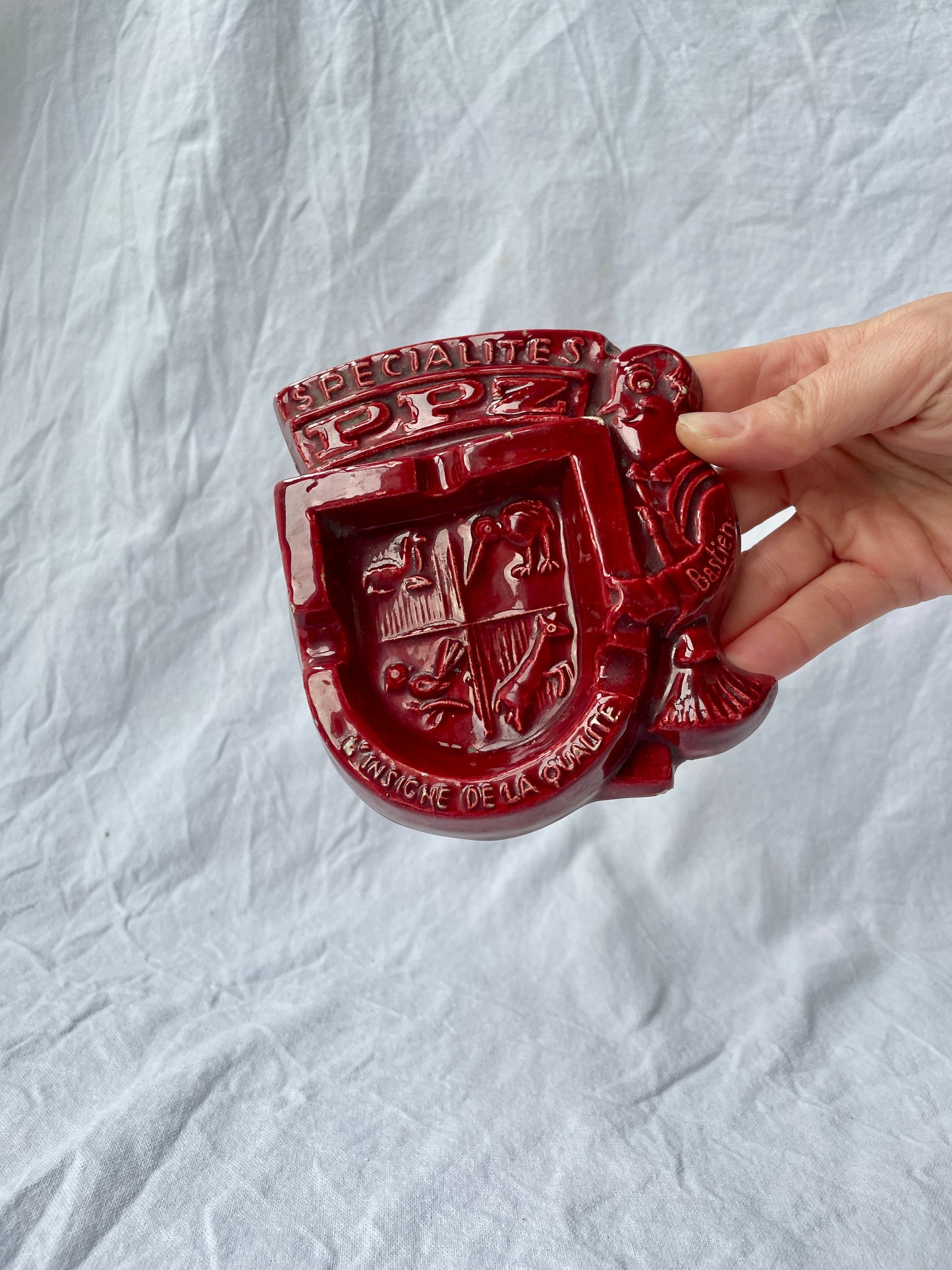 Red Ceramic Vintage French Ashtray