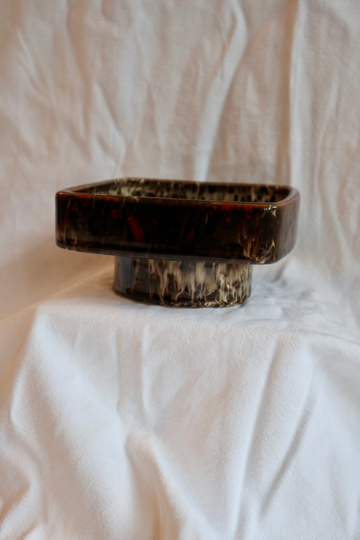 Mid-century studio pottery slipware pedestal dish