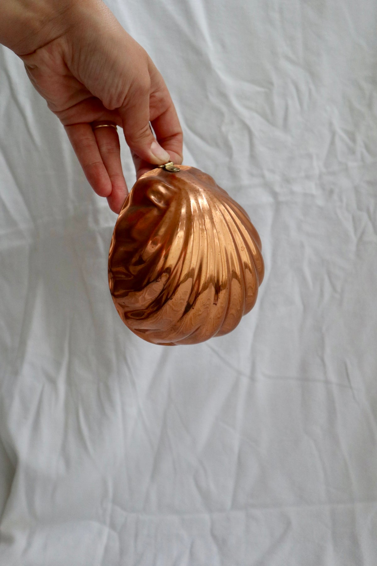 Vintage copper jelly mould, shell shaped
