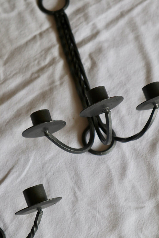 Pair of vintage wrought iron triple candle sconces