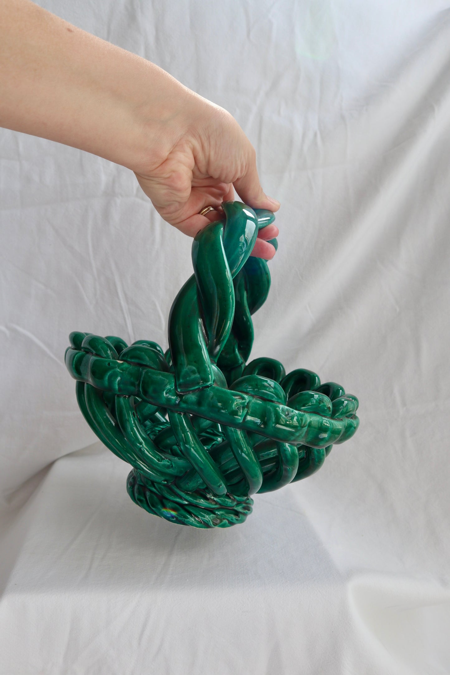 Vallauris woven ceramic emerald basket