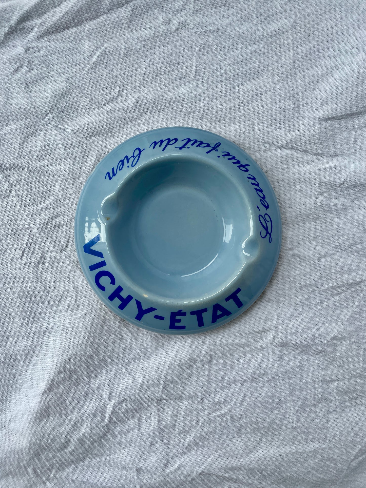 Vichy-Etat Blue Ceramic Vintage French Ashtray