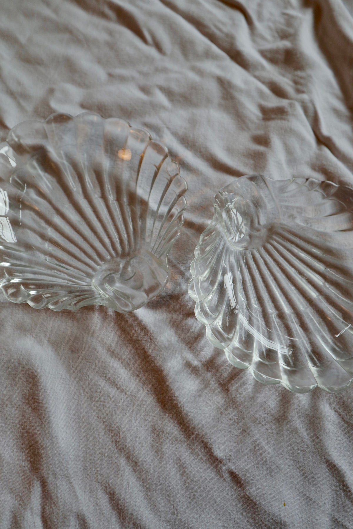 Pair of glass shell trinket dishes