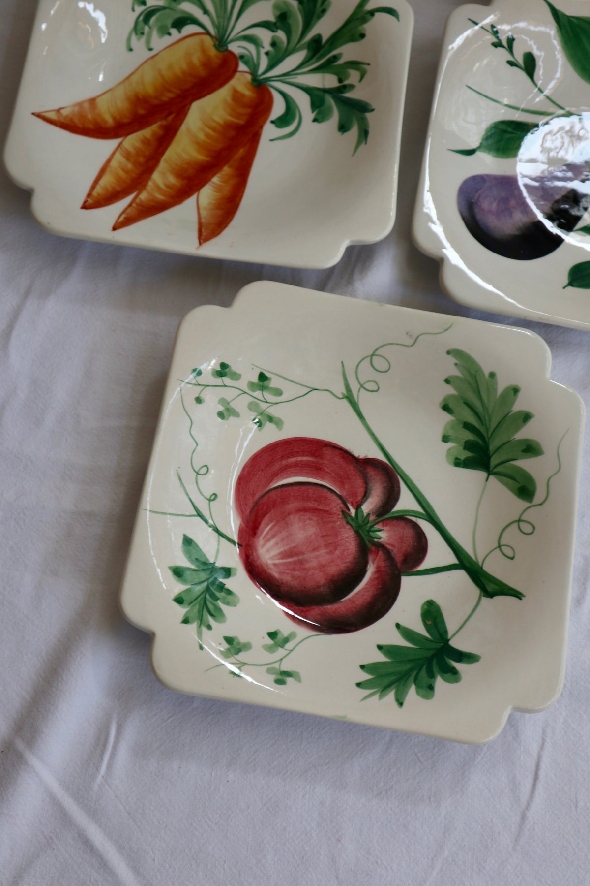 Set of handpainted vintage Italian vegetable plates