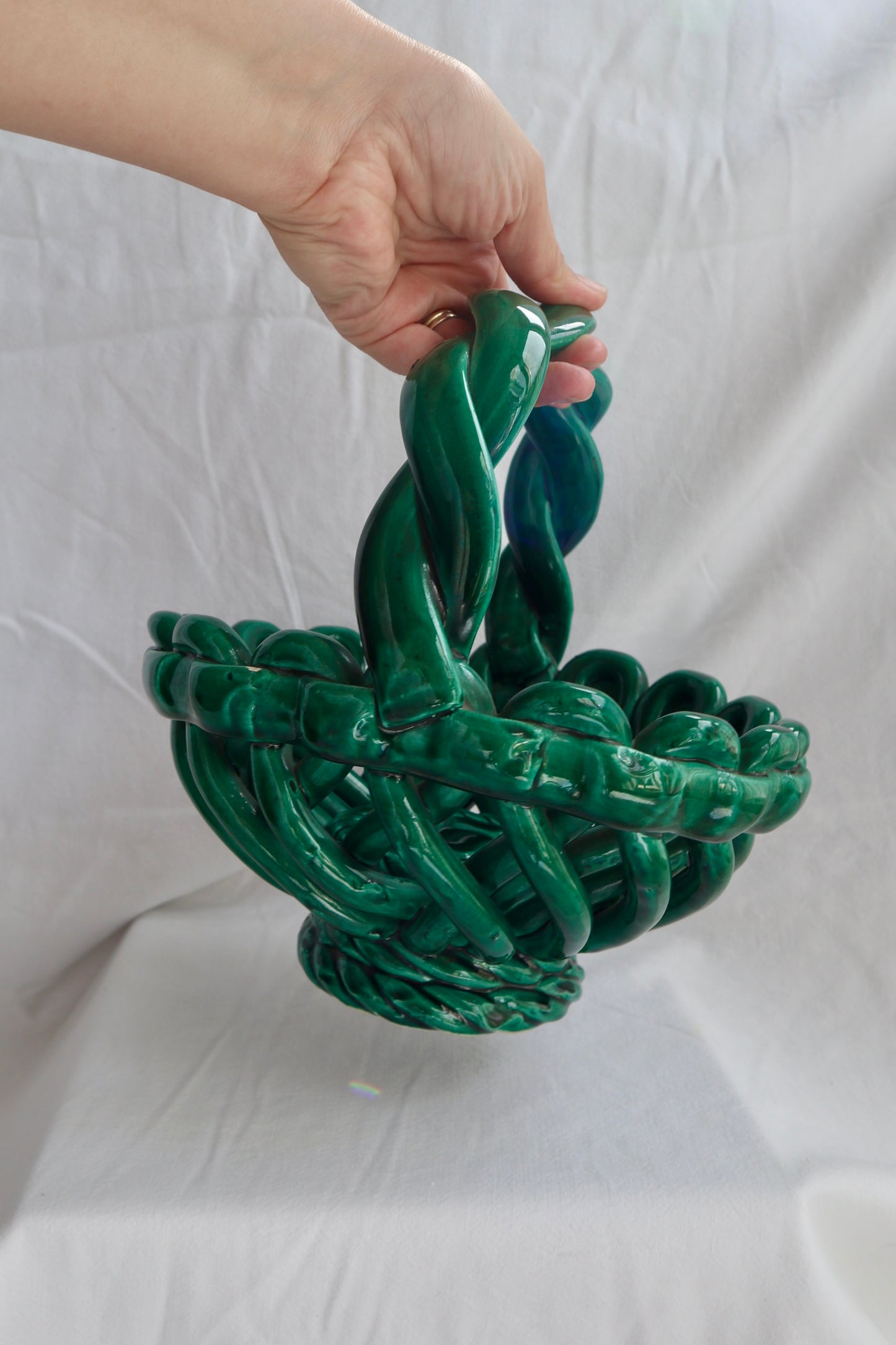 Vallauris woven ceramic emerald basket