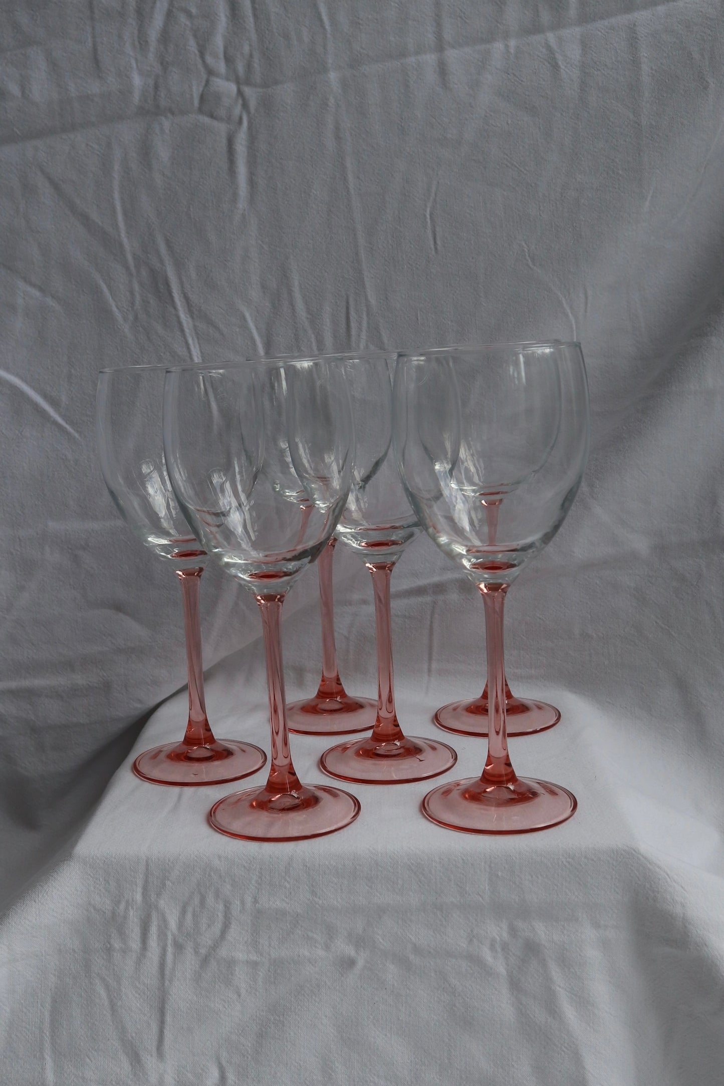 Pink stemmed French vintage wine glasses, set of 6