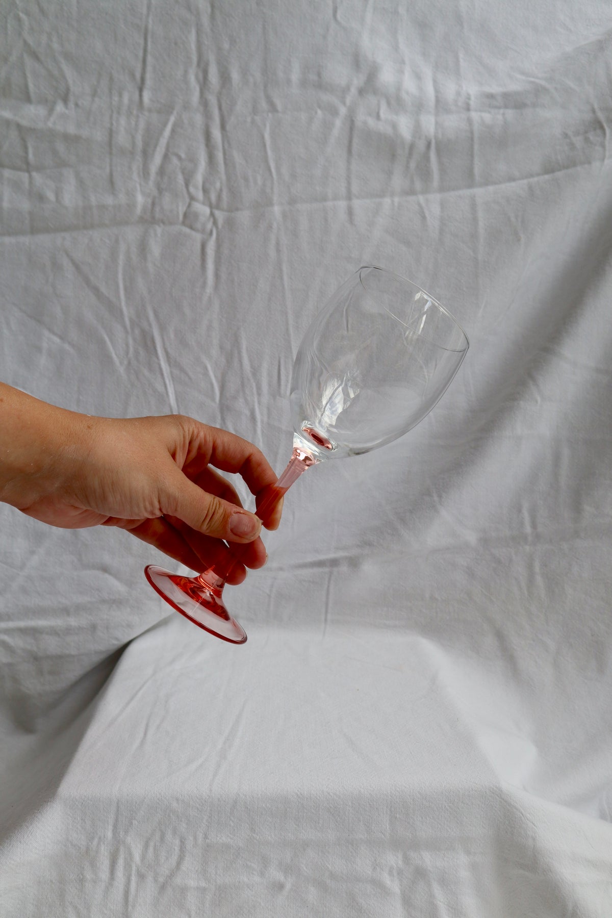 Pink stemmed French vintage wine glasses, set of 6