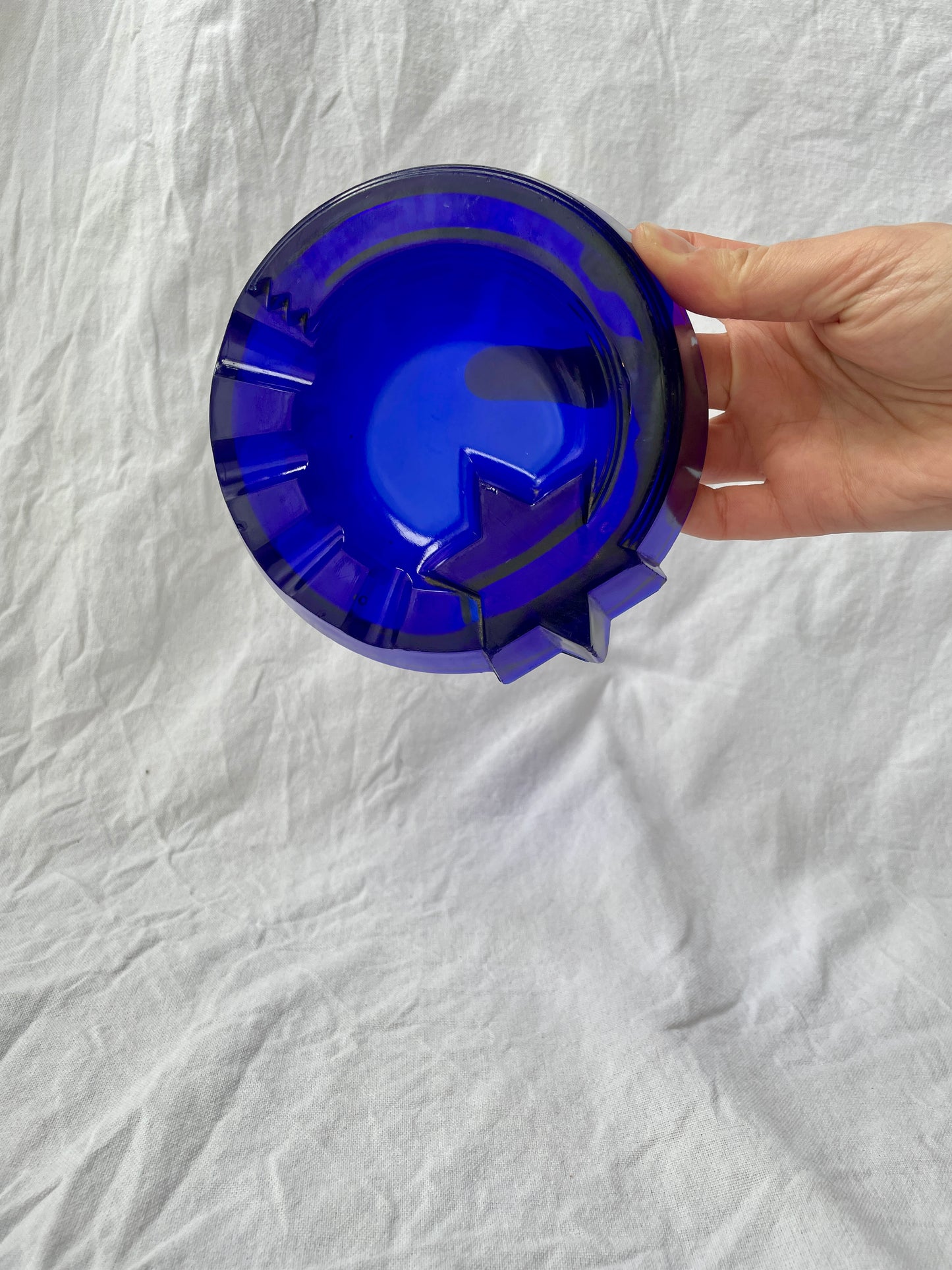 Cobalt Blue Glass Vintage French Ashtray