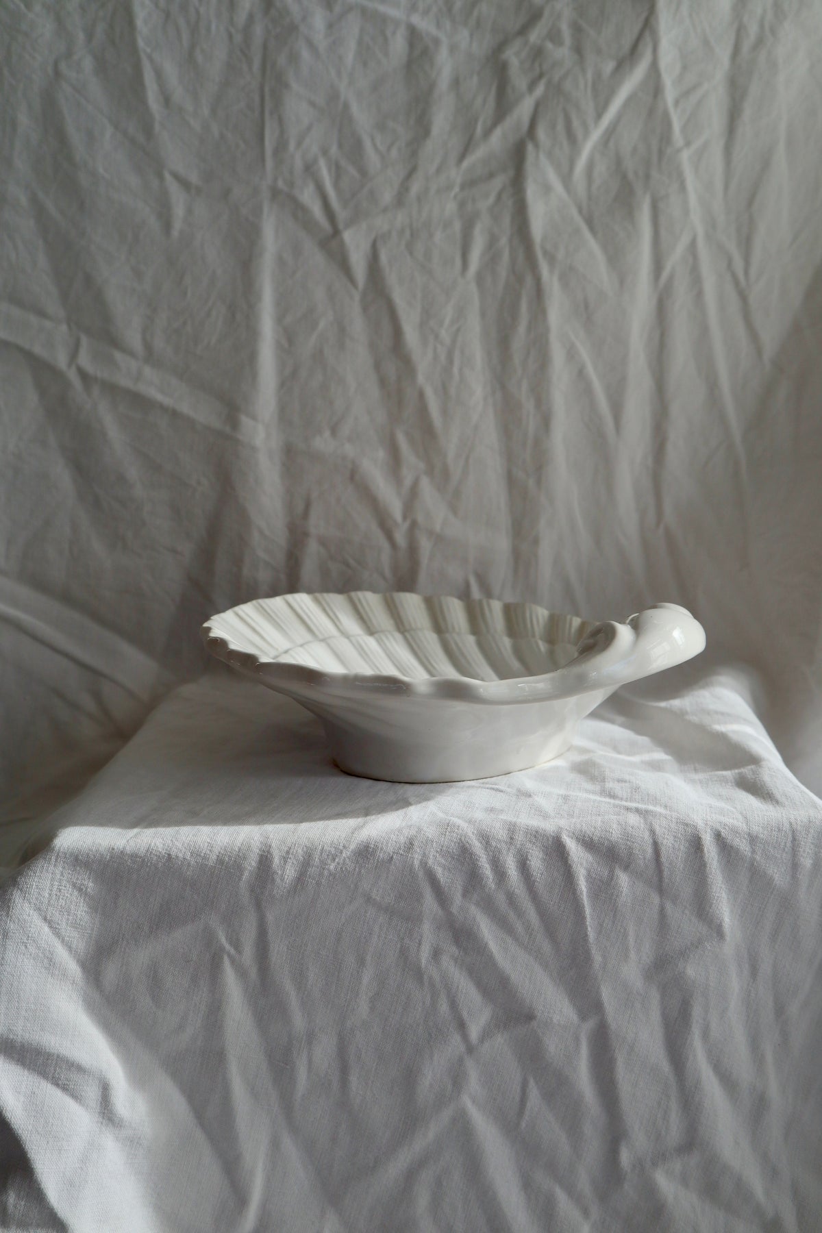 Vintage white ceramic shell bowl