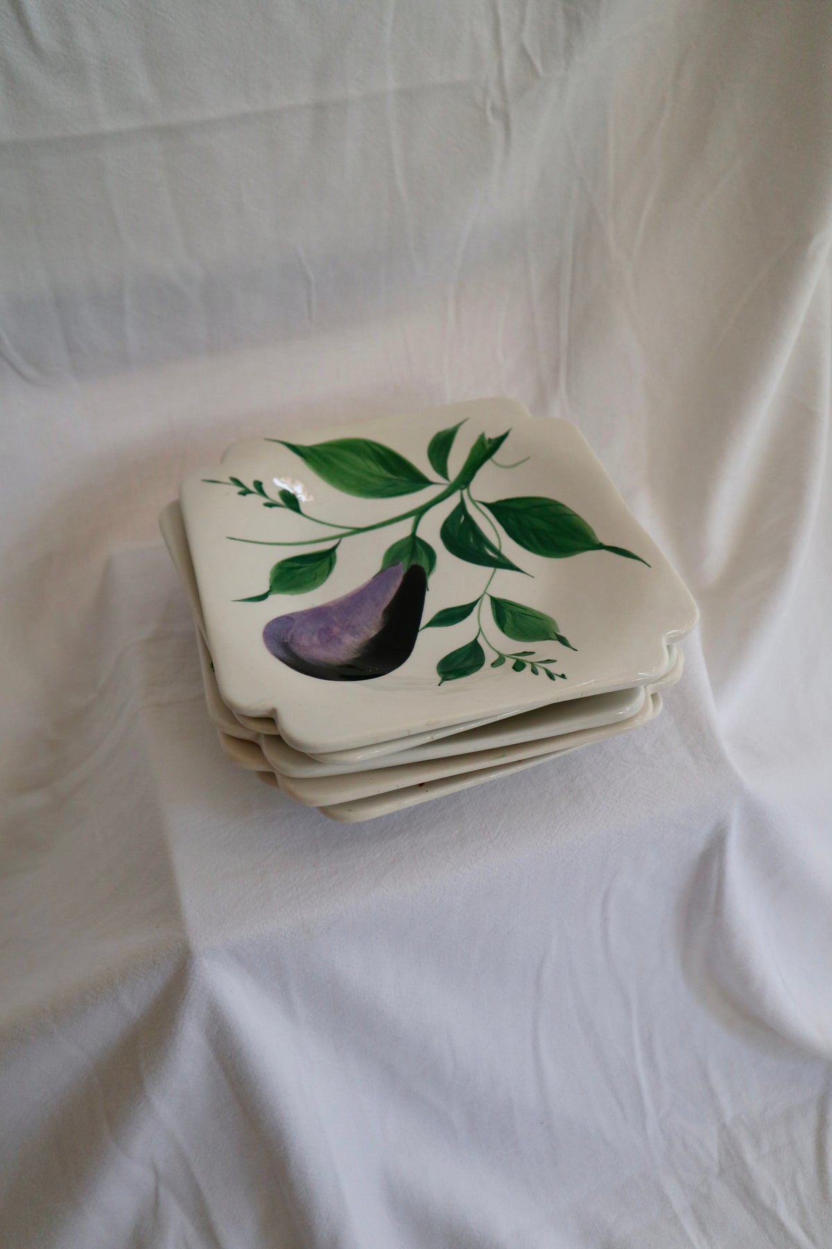 Set of handpainted vintage Italian vegetable plates