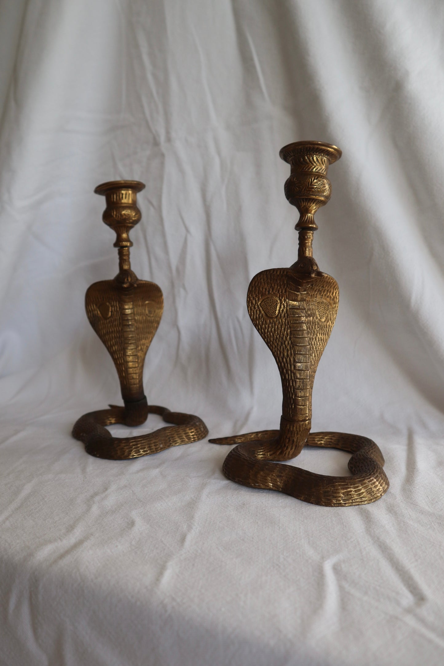Pair of vintage brass snake candlesticks
