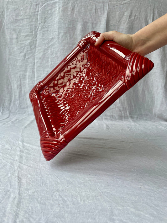 Red rattan effect platter