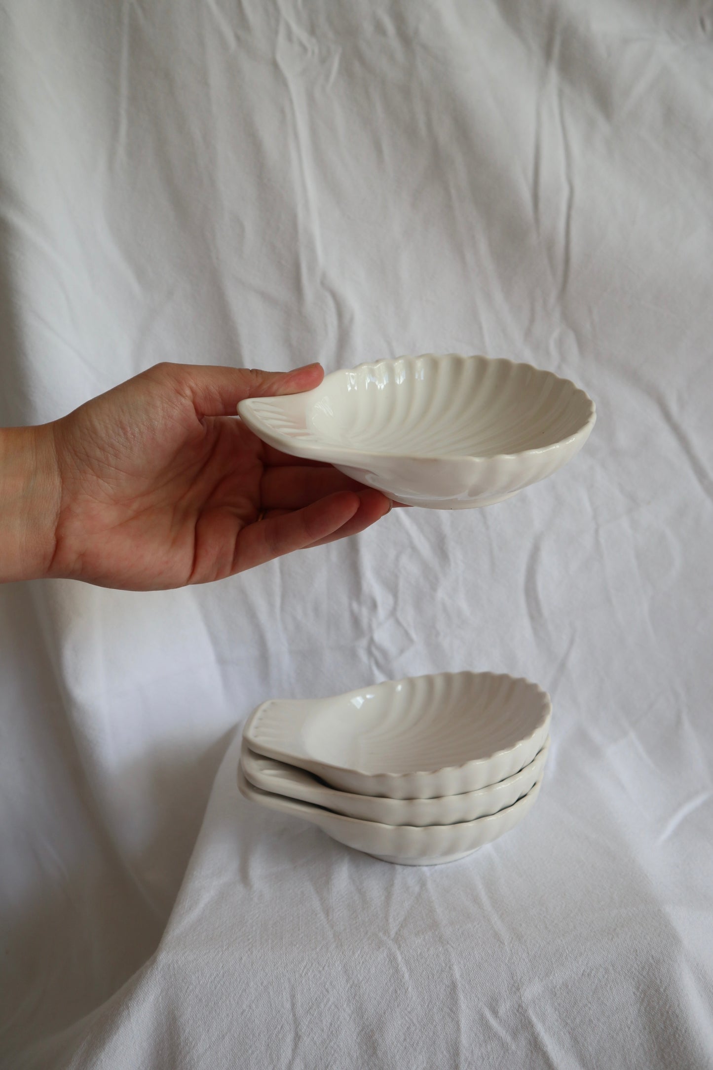 Set of 4 French vintage ceramic shell dishes