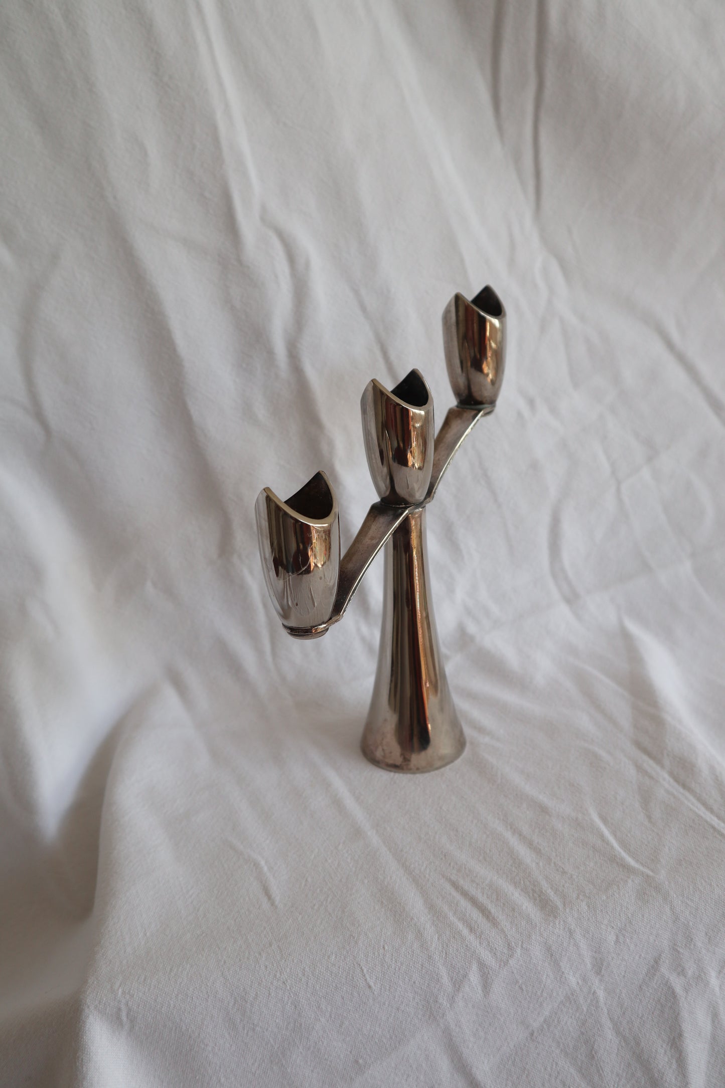 Mid-century modern silver candelabra