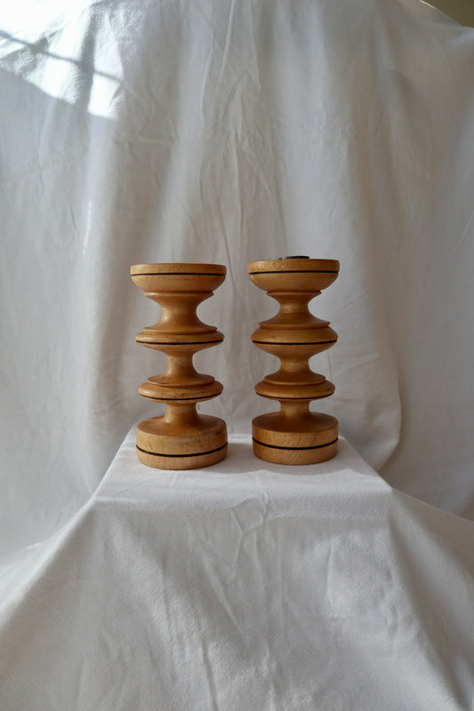 Handmade vintage bobbin spool candlesticks