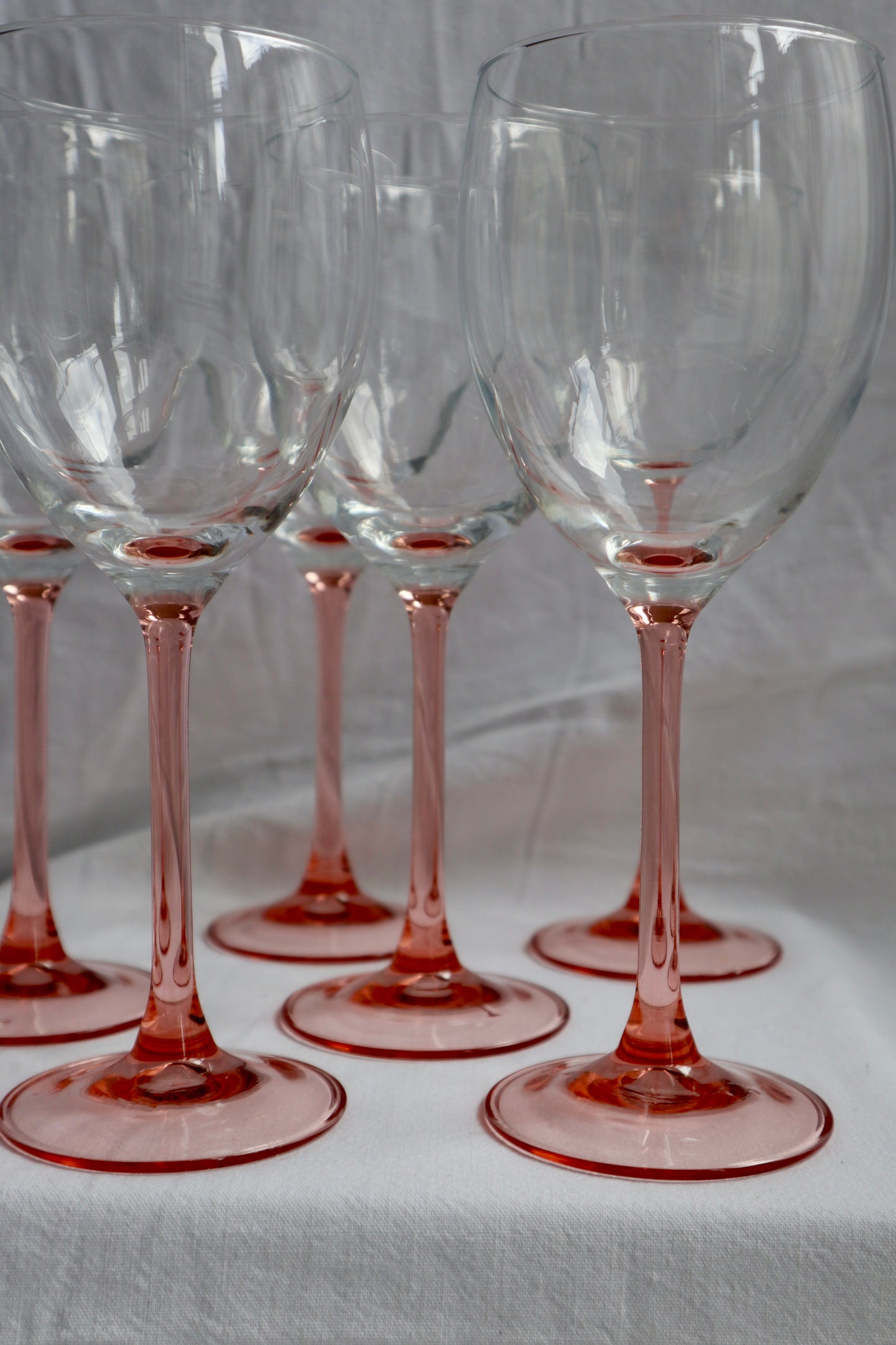 Pink stemmed French vintage wine glasses, set of 6
