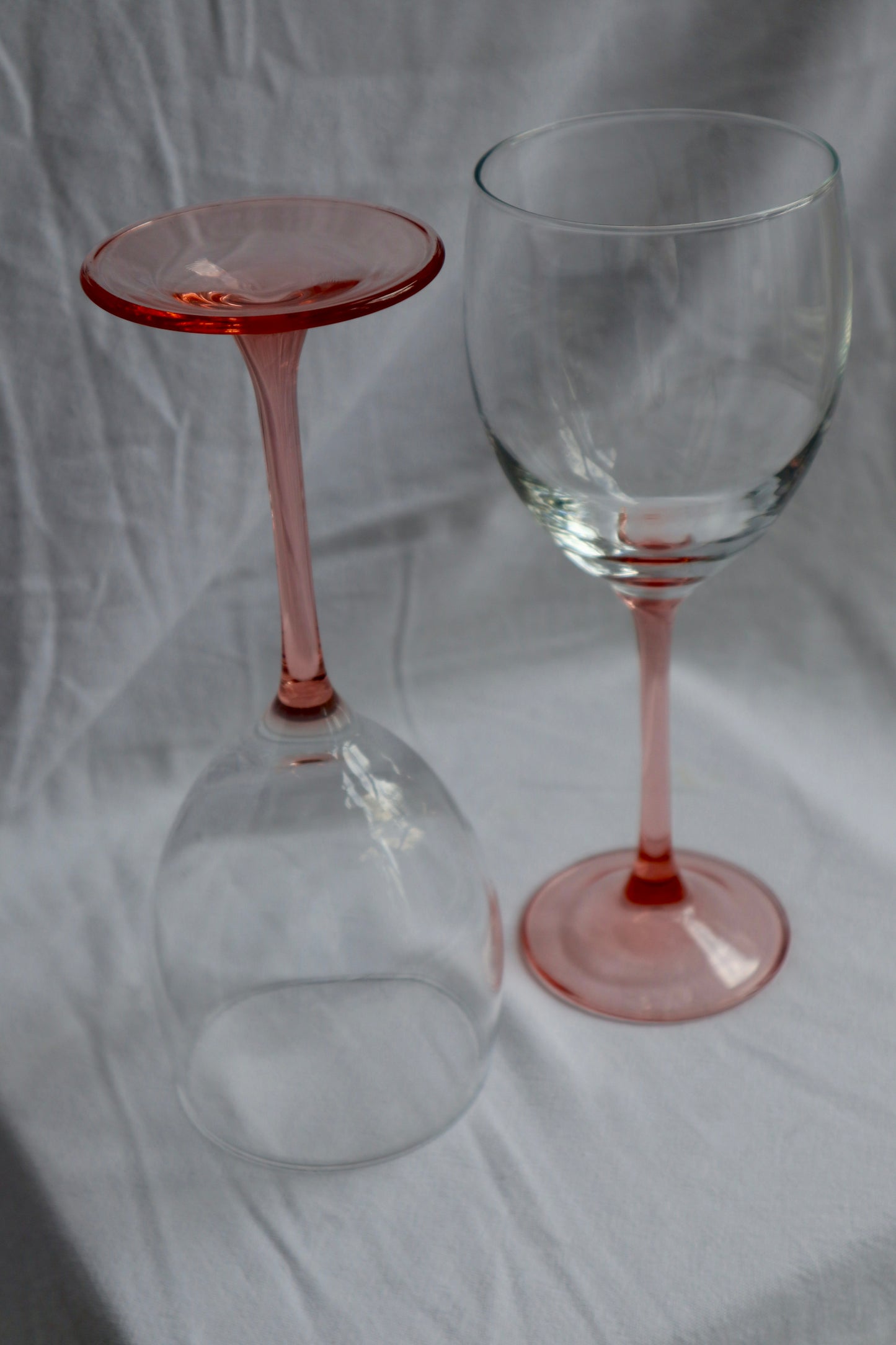 Pink stemmed French vintage wine glasses, set of 6