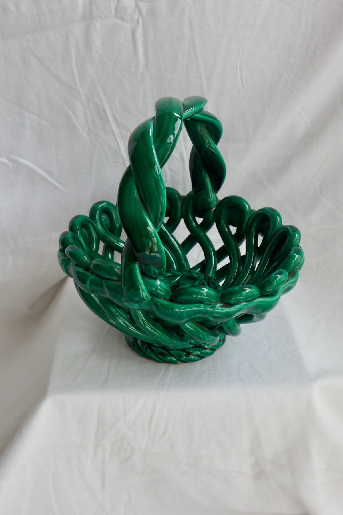 Vallauris woven ceramic emerald basket