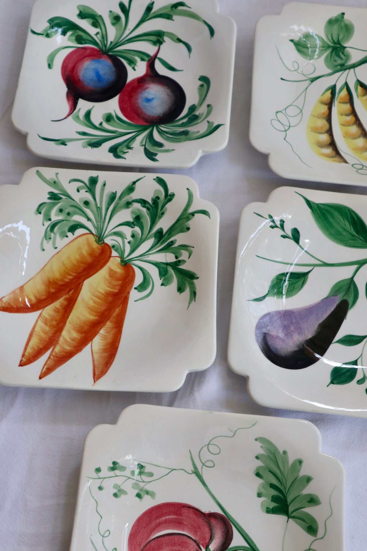 Set of handpainted vintage Italian vegetable plates