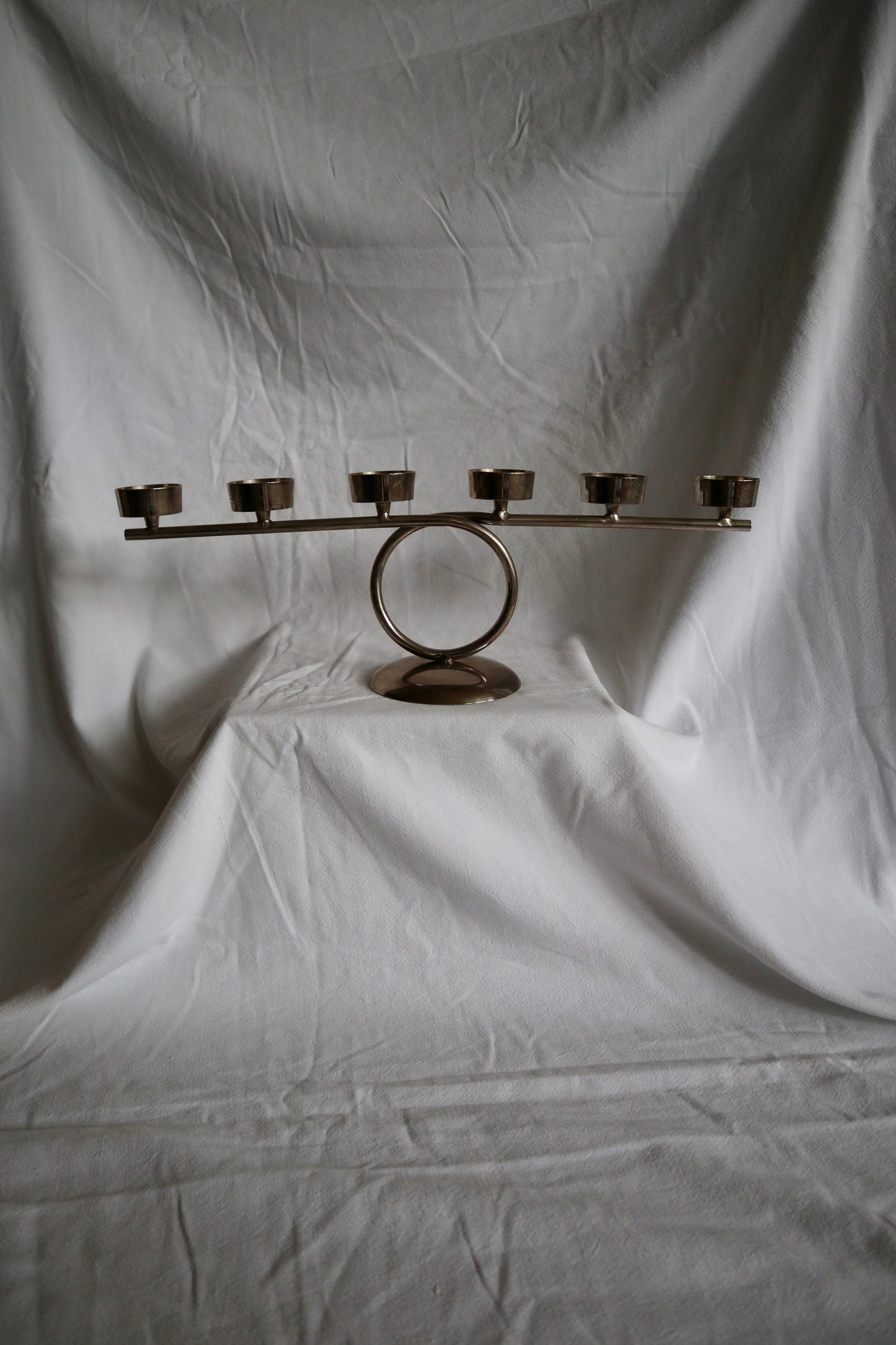 Modernist silver-tone tealight candelabra