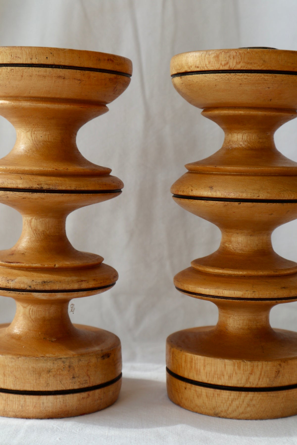 Handmade vintage bobbin spool candlesticks
