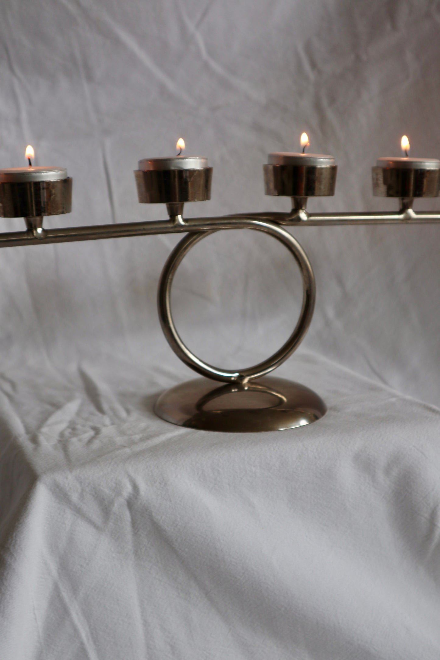 Modernist silver-tone tealight candelabra