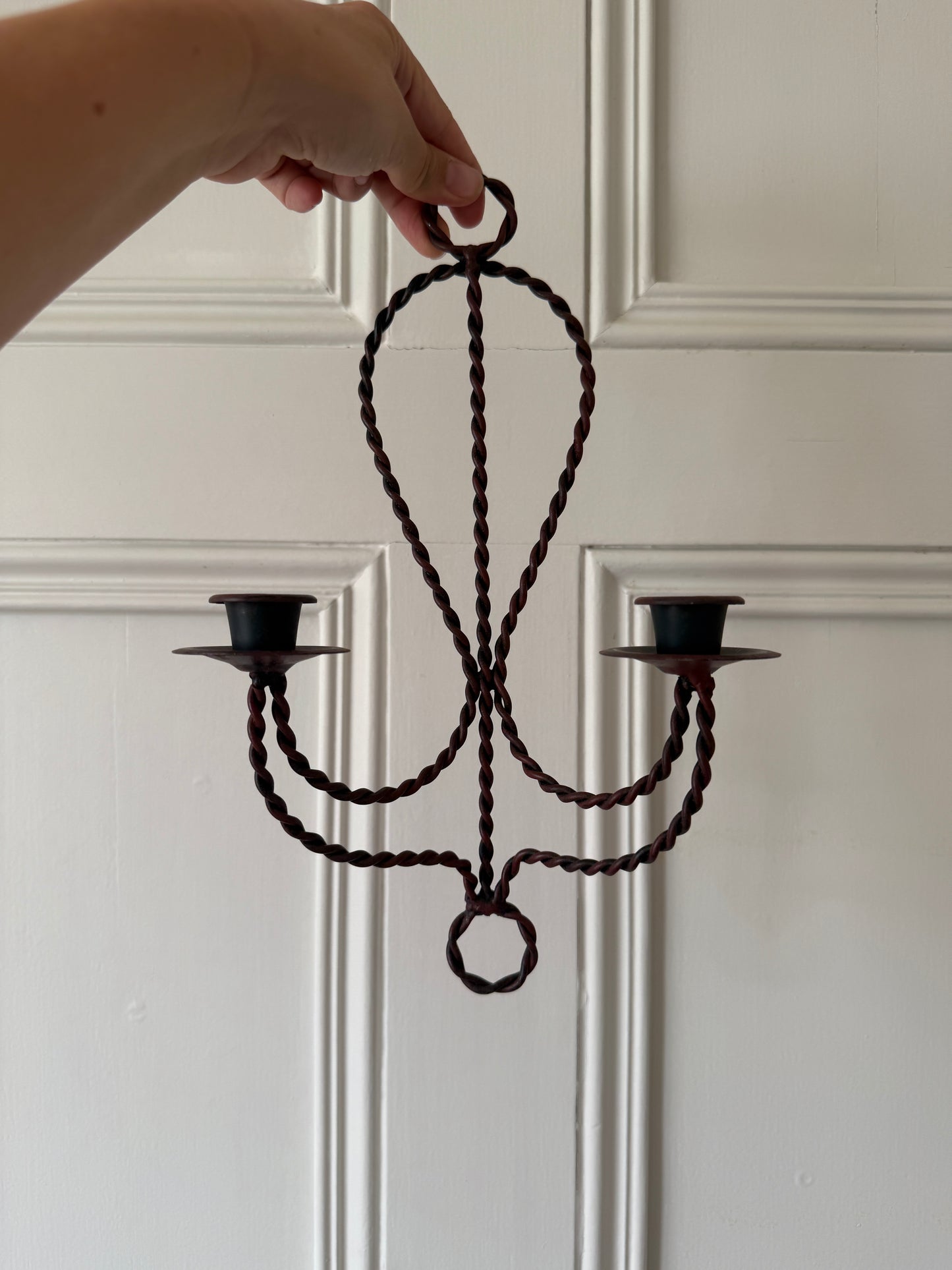 Pair of braided metal double candle sconces