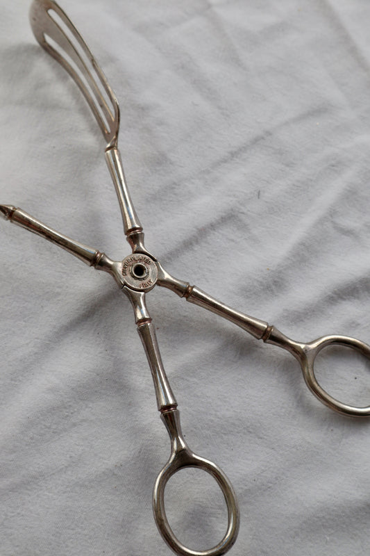 Vintage Italian silver-plated faux bamboo serving tongs