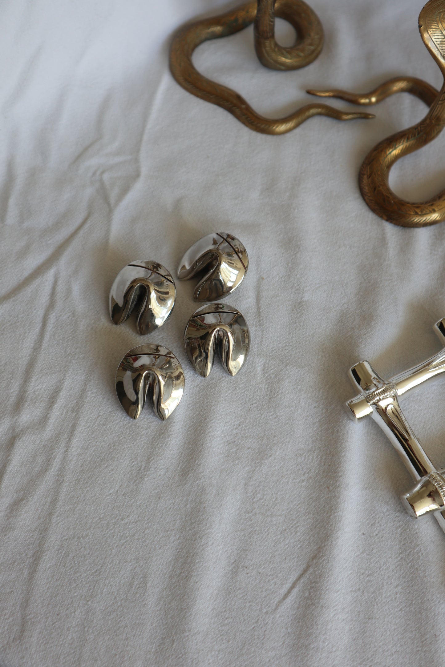 Set of 4 vintage silver fortune cookie placecard holders
