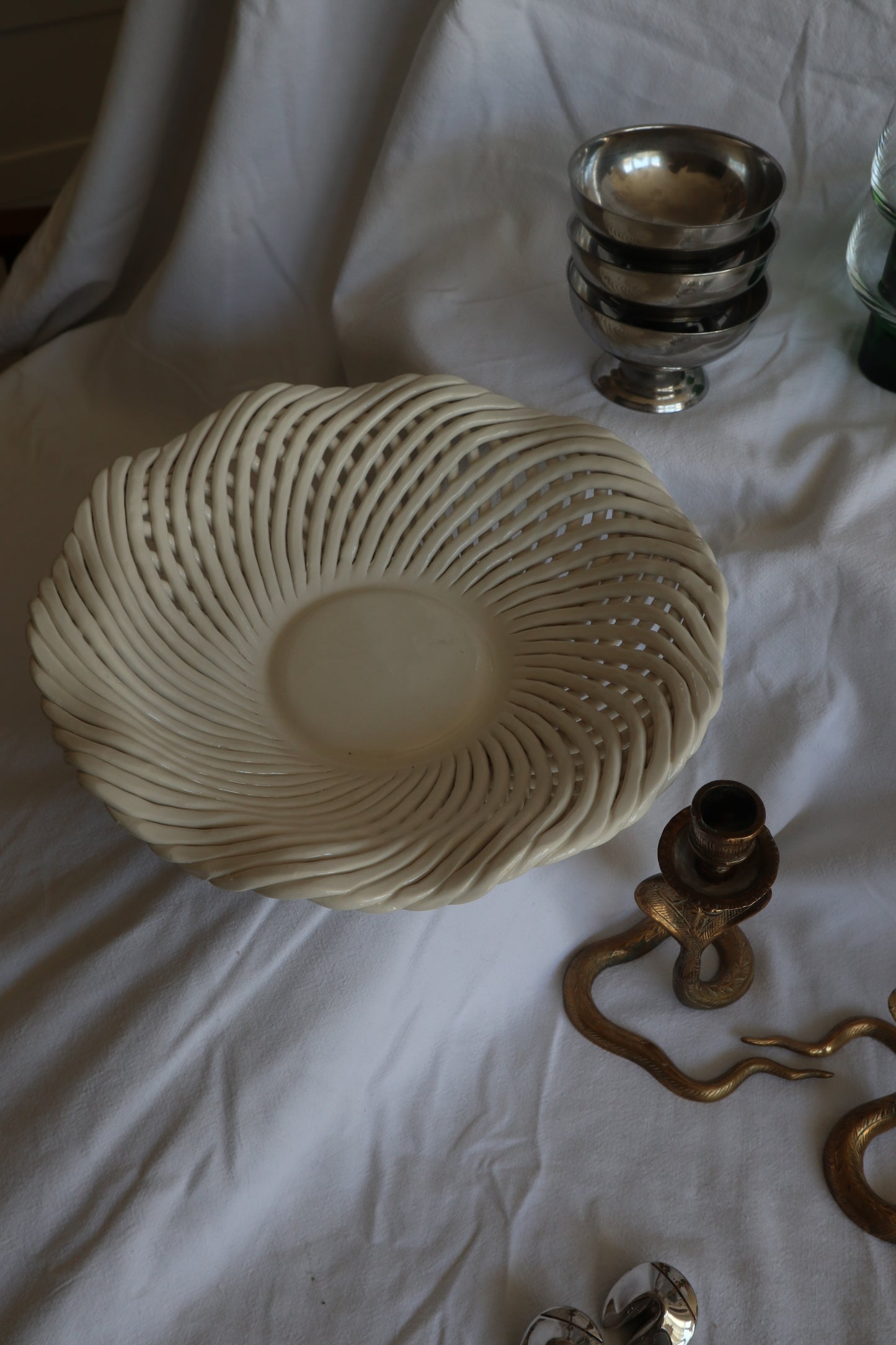 Italian woven ceramic wavy fruit bowl