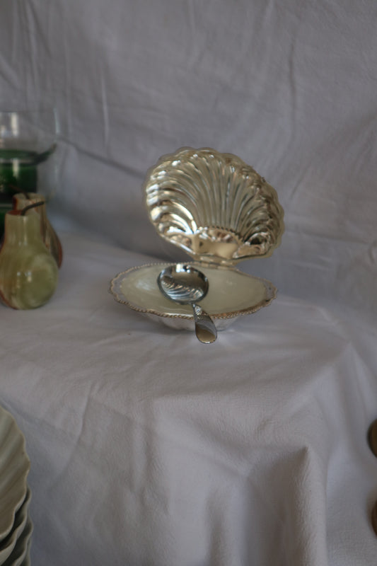 Vintage French clamshell dish with spoon