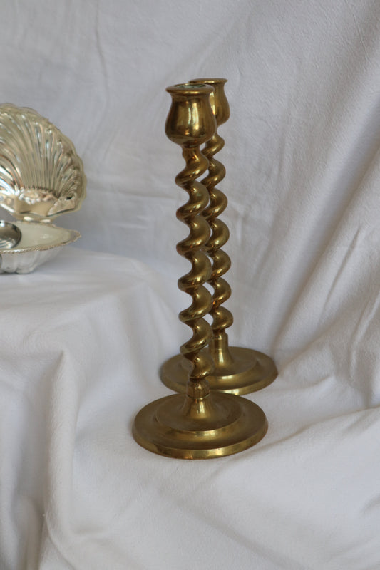 Pair of vintage twisted brass candlesticks