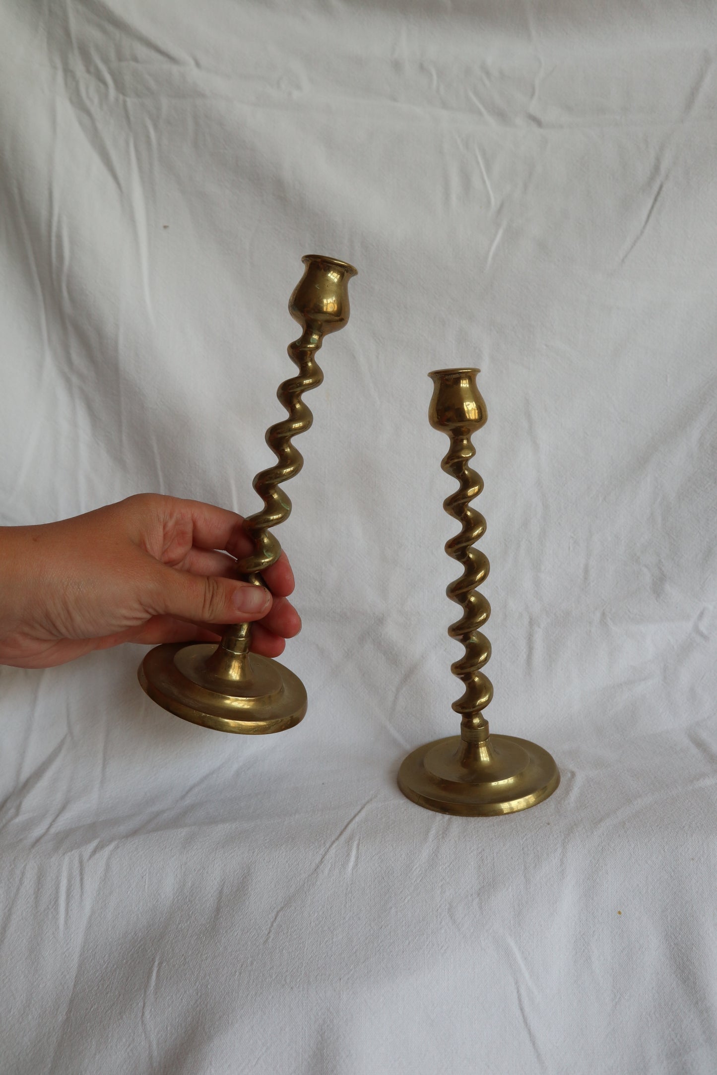 Pair of vintage twisted brass candlesticks