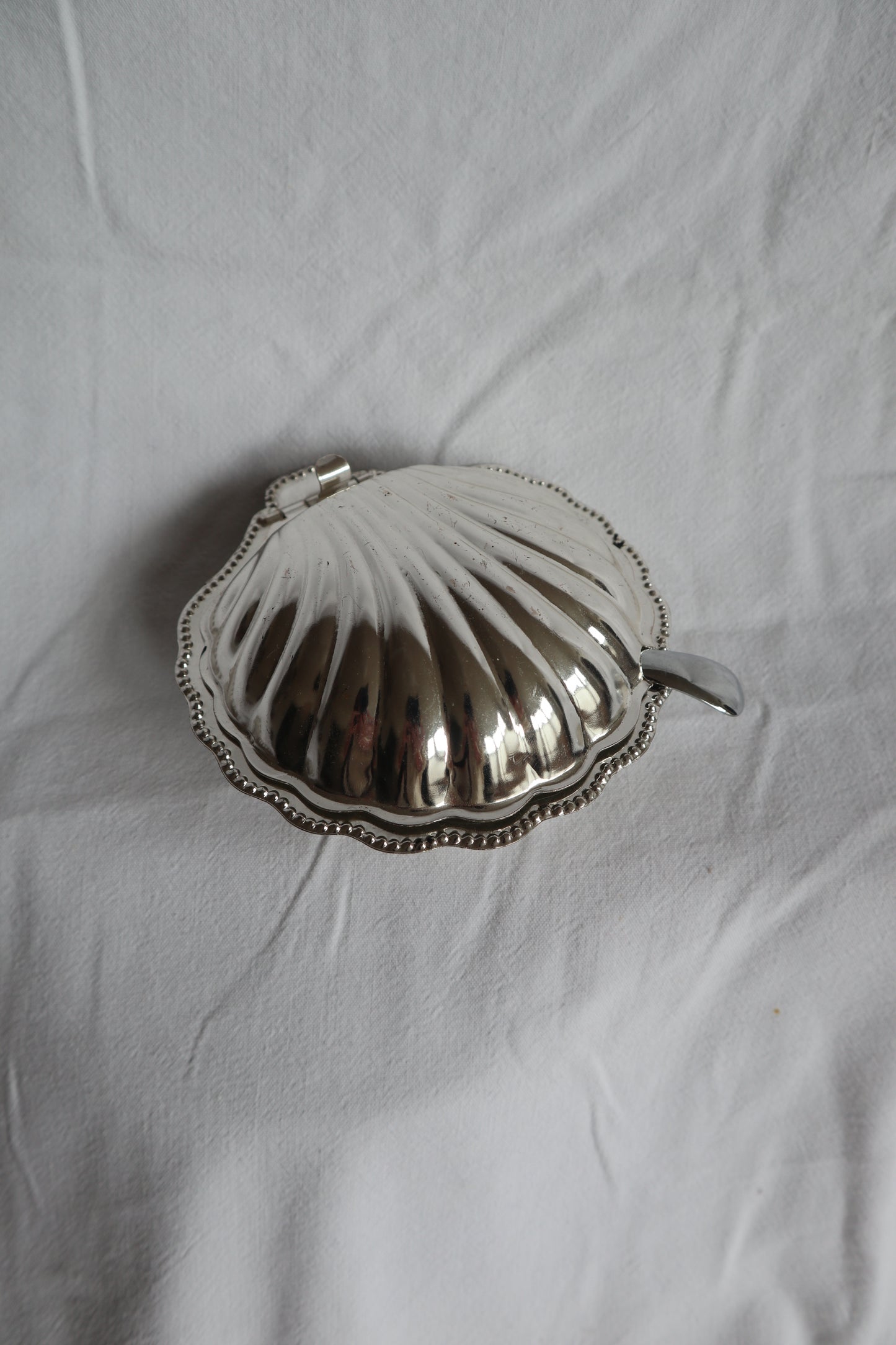 Vintage French clamshell dish with spoon