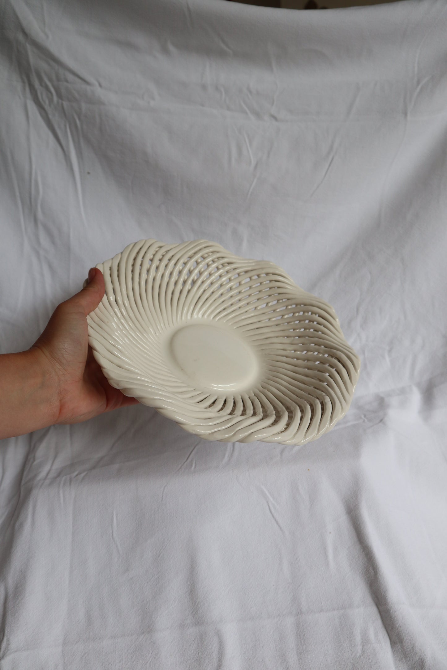 Italian woven ceramic wavy fruit bowl