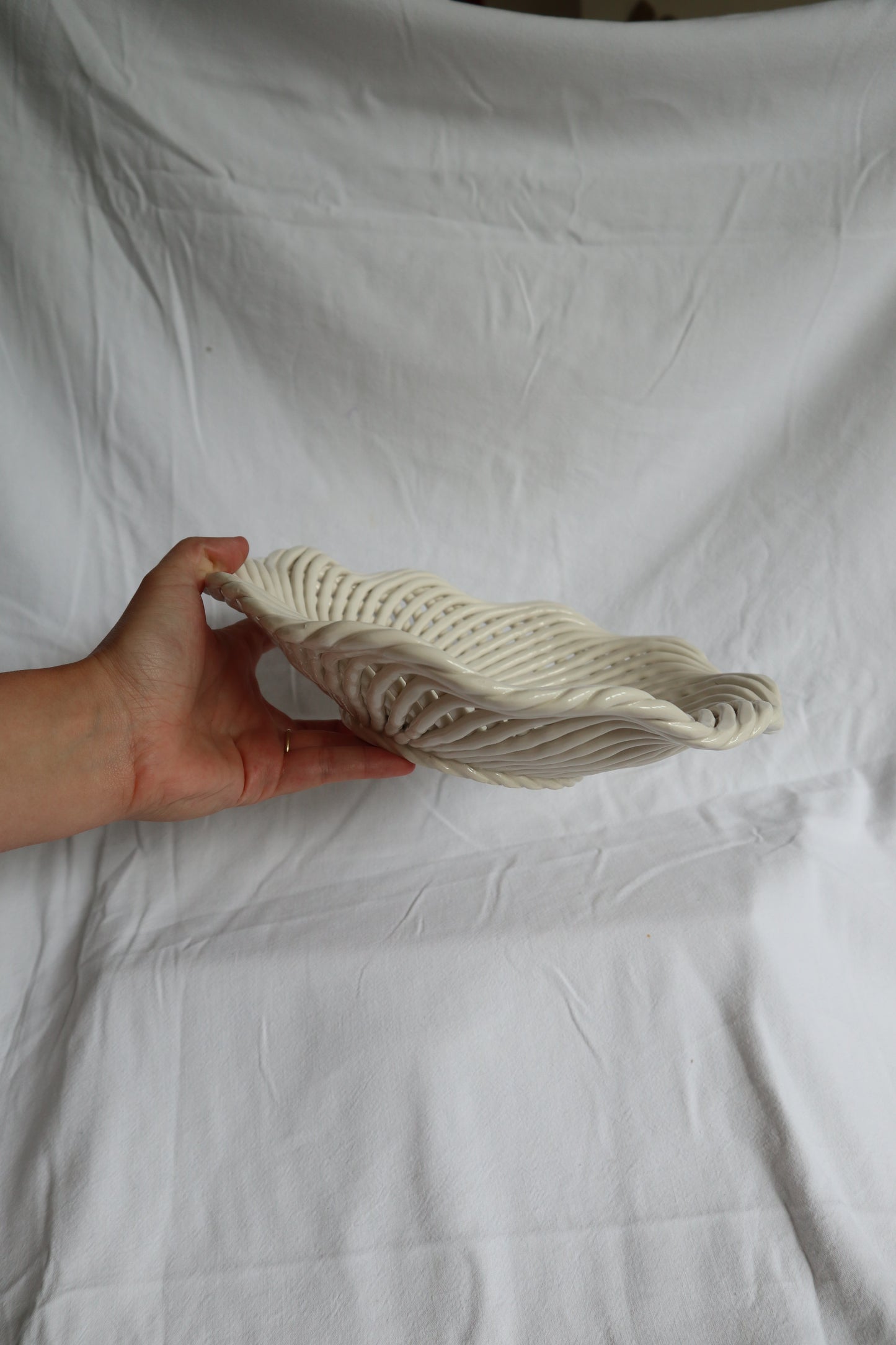 Italian woven ceramic wavy fruit bowl