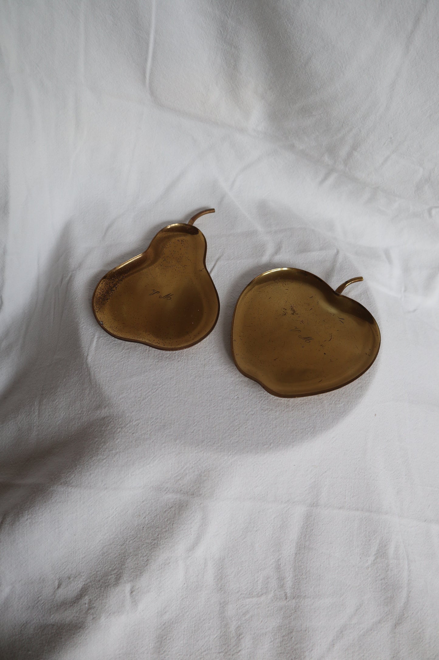 Brass apple and pear vintage trinket dish set