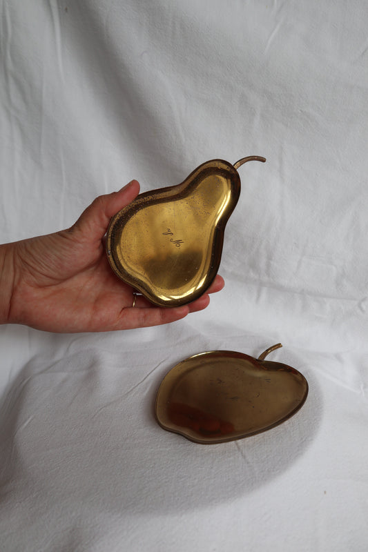 Brass apple and pear vintage trinket dish set